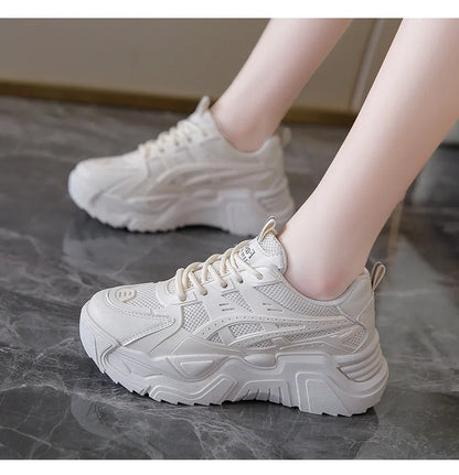 Black Daddy Thick Sole Sneakers Casual Vulcanized Shoes Women High Platform Sneakers Lace Up White Sneakers Women