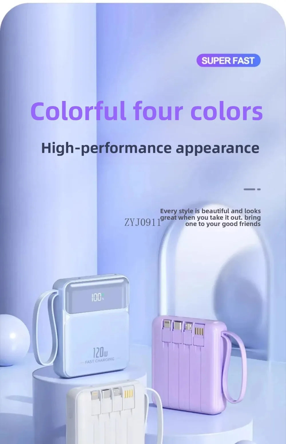 A Brand-new 120W Three-in-one 20,000mah Super Fast Power Bank with Large Capacity, Built-in Cable and Digital Display Powerbank