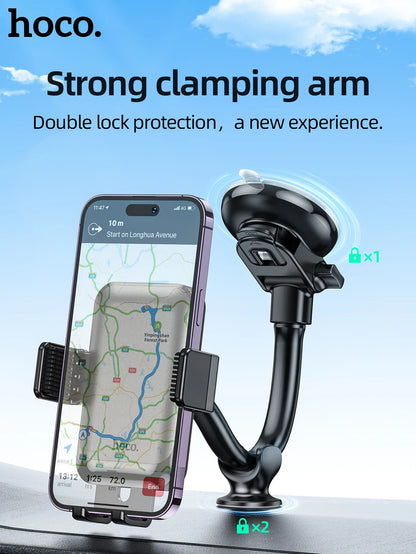 HOCO Car Center Console Windshield Phone Holder For iPhone 16/15 Pro Max Handsfree Universal Phone Mount For 4.7-7 inch Phones