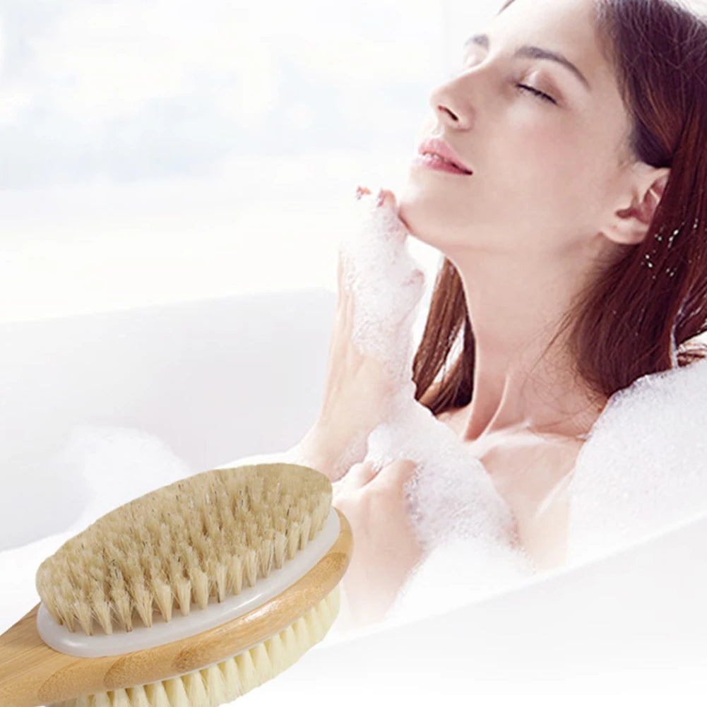 Double-sided Shower Bath Body Brush Skin Care Long Handle Soft Bristles Shower Brush Dry Skin Exfoliating Cleaning Tool