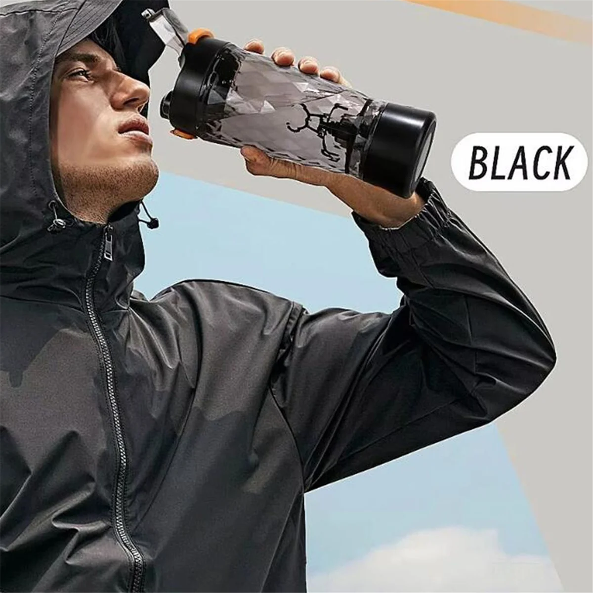 B08B-Electric Protein Bottle - Automatic Mixer for Gym & Outdoor, Milk Coffee Blender Kettle,Shake Bottle Mixer Black