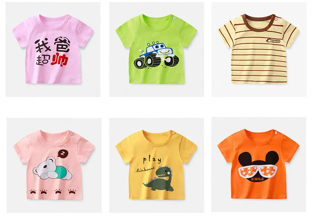Baby Cotton T-shirts Cute Kids Print T Shirt Boys Girls Children Summer Short Sleeve Tops Infant Clothing