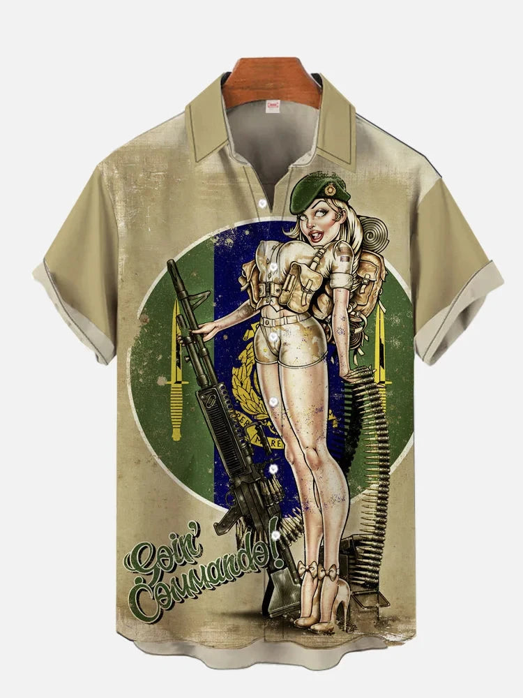 1980s Vintage Pin Up Girl Poster Sexy Girls Blonde Beauty 3D Prints Men's Short Sleeved Shirts For Men Fashion Hawaiian Shirt