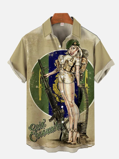 1980s Vintage Pin Up Girl Poster Sexy Girls Blonde Beauty 3D Prints Men's Short Sleeved Shirts For Men Fashion Hawaiian Shirt