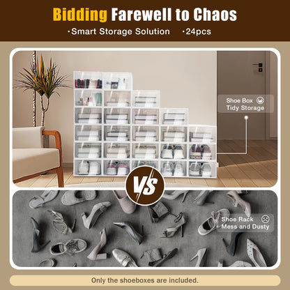24 Pack Shoe Boxes Clear Shoe Boxes Stackable Shoe Storage Boxes with Lids Clear Plastic Stackable Shoe Organizers For Closet