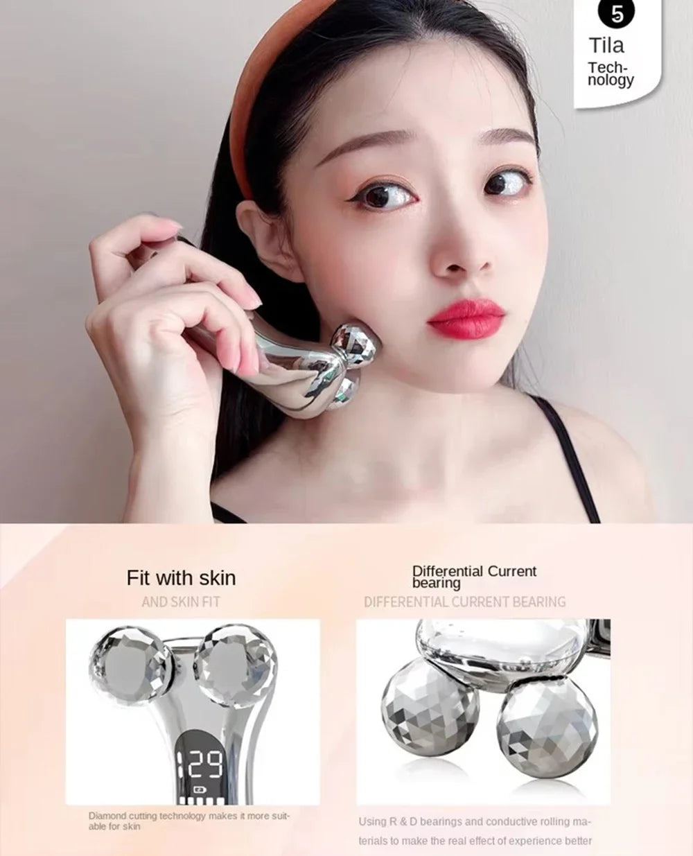 4D Roller Facial Massager EMS Face Lift Device V-Face Slimmer Skin Tightening Double Chin Remover Eye Care Vibration Massager