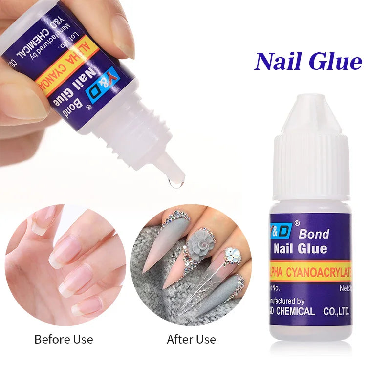 1 Bottle Fast Drying Nail Glue for False Nails 3D Rhinestone Decoration Professional Glue for Extension Manicure Adhesive Tools