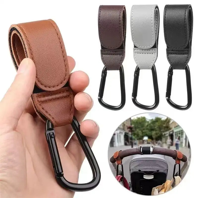 2Pcs Leather Hooks Stroller Hooks Baby Diaper Bag Hook PU Adjustable Pram Hook Organizer Hanger Children Travel Accessories
