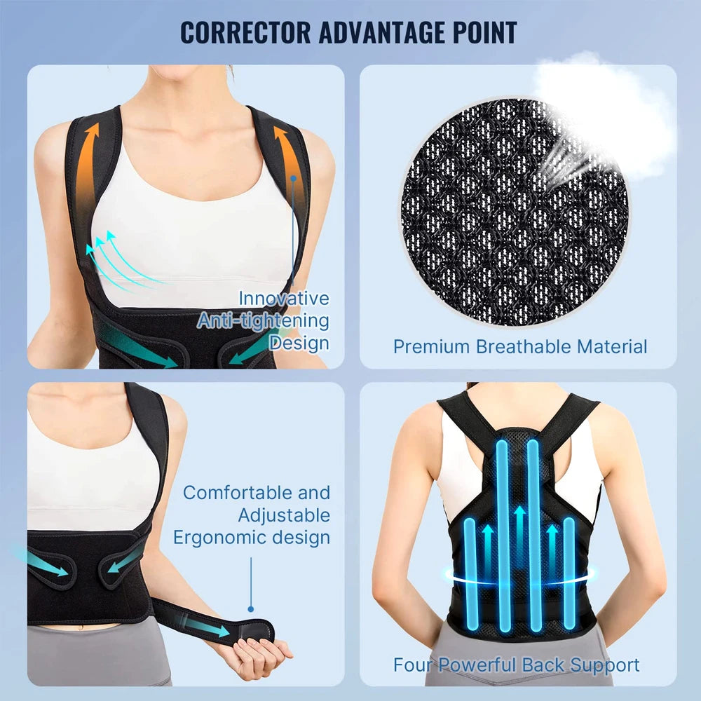 Back Brace and Posture Corrector for Women Men, Adjustable & Lightweight - Scoliosis & Hunchback Correction, Relief Back Pain