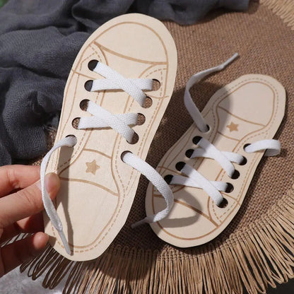 Teaching Tie Shoelaces Wooden Lacing Shoe Toy Tying Shoelaces Boards Learn to Tie Laces Toy Montessori Educational Toy