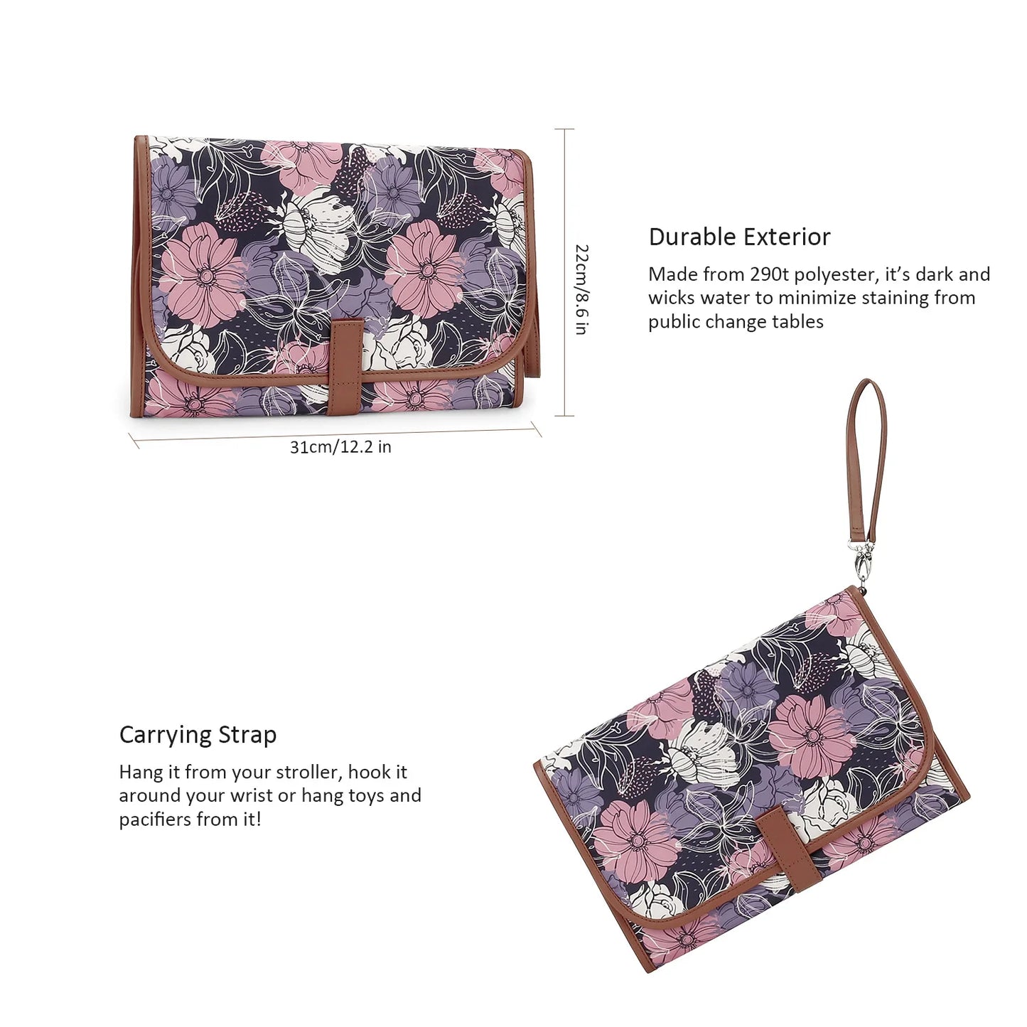 New Portable Diaper Changing Pad, Portable Changing pad for Newborn Girl & boy - Baby Changing Pad with Smart Wipes Pocket