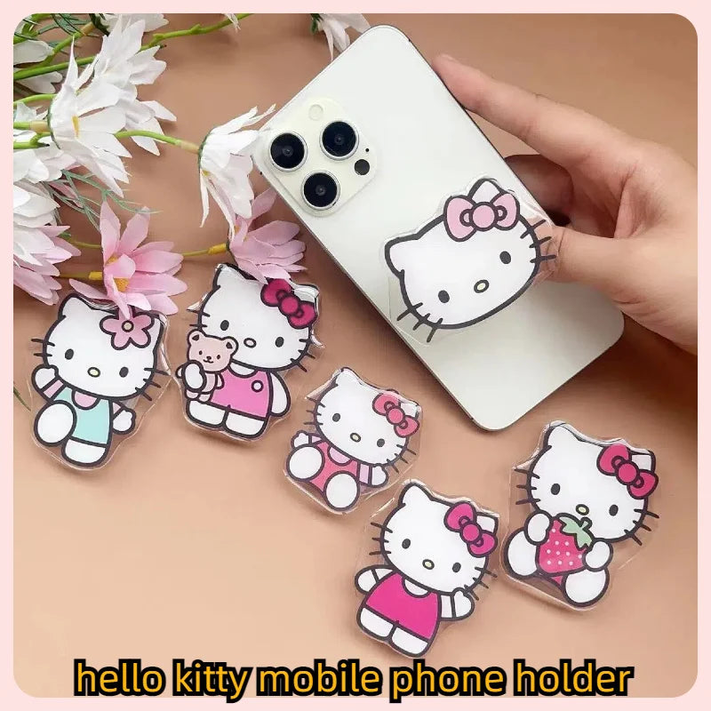 Sanrio Hello Kitty Phone Socket Holder Kawaii Anime Finger Grip Bracket For Iphones Desktop Holder Back Sticker Gift