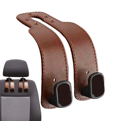 Car Seat Hooks for Headrest PU Leather Car Bag Hooks Multifunctional Hanger Storage Organizer for Trunk Vehicle Organization