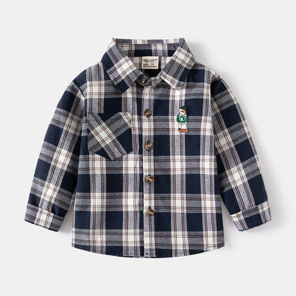 New Children's Clothes 2025 Kids Shirts With Collar Boys' Cotton Long Sleeved Baby Clothing Casual Top Plaid Blouse for Boy 2-7Y