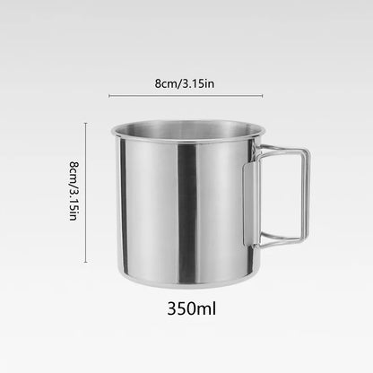 Stainless Steel Camping Cup 250/350/500ml Portable Carabiner Cups Outdoor Water Cup Mug With Foldable Handle Kitchen Drinkware