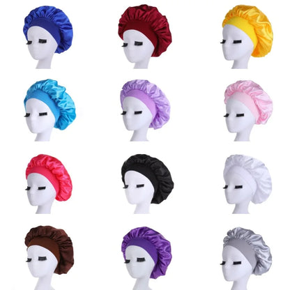 Women Night Sleep Hair Caps Silky Bonnet Satin Double Layer Adjust Head Cover Hat Shower Cap for Curly Hair Styling Accessories