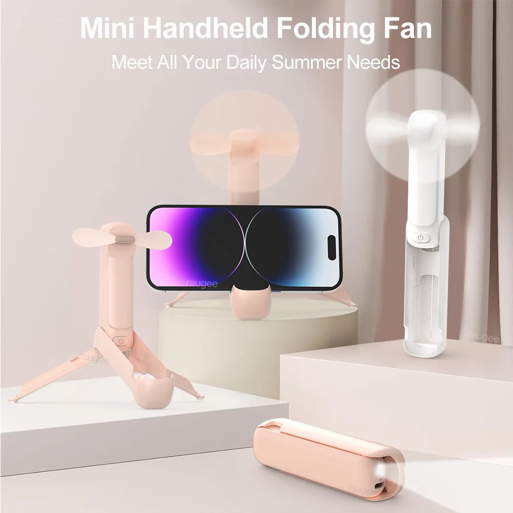 Portable Fan Mini Handheld Fan 3 in 1 Folding Fans 2000mAh USB Rechargeable 3 Speed with Phone Stand and Flashlight for Outdoor