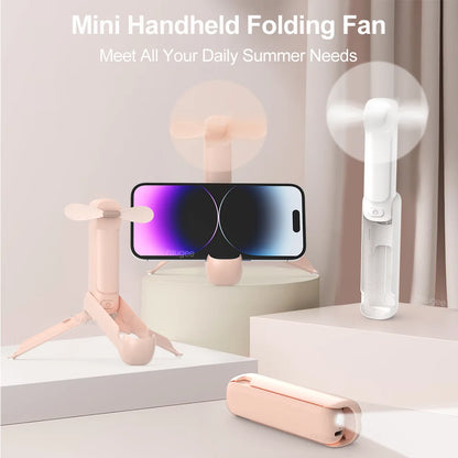 Portable Fan Mini Handheld Fan 3 in 1 Folding Fans 2000mAh USB Rechargeable 3 Speed with Phone Stand and Flashlight for Outdoor