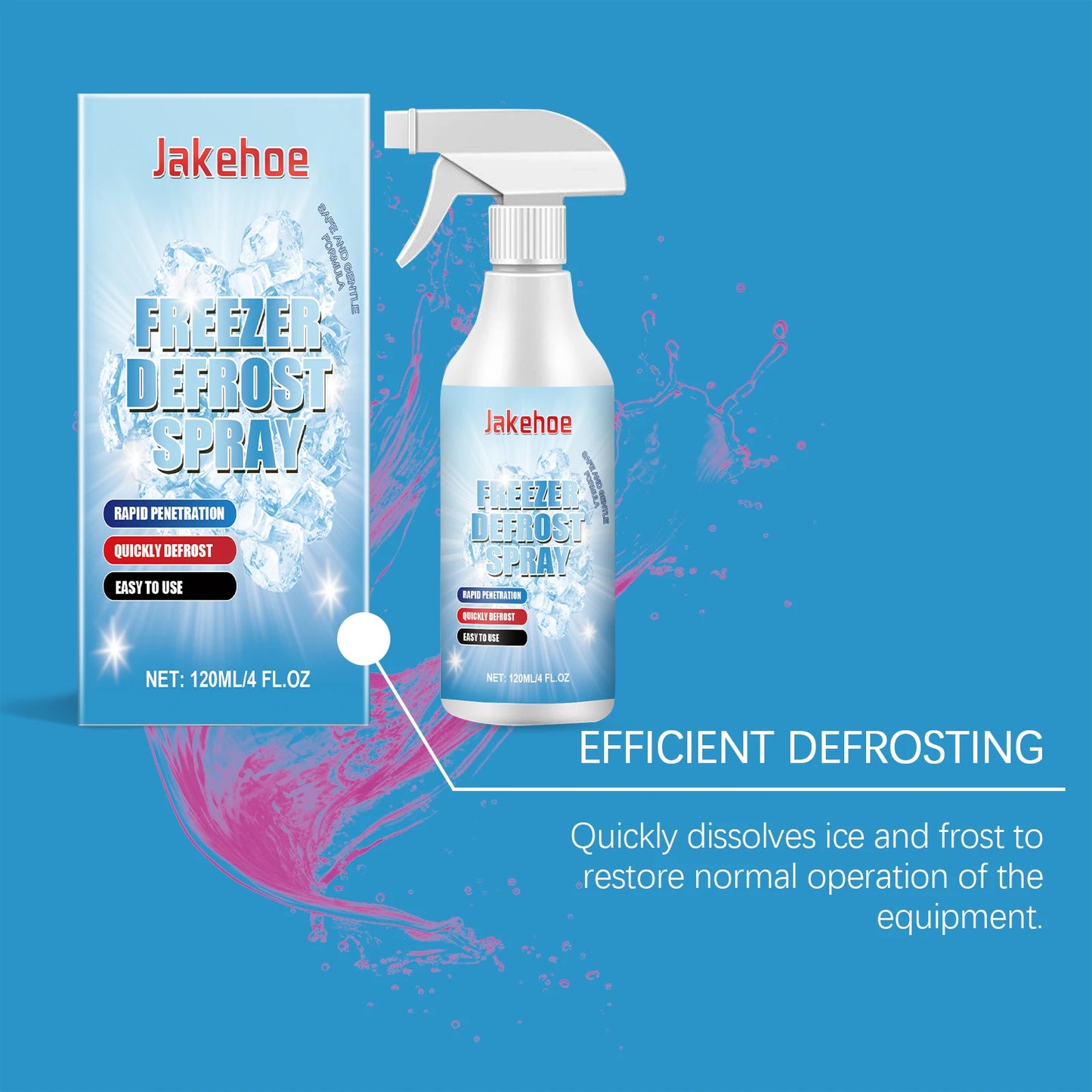 Jakehoe Fridge Defrosting Spray 120 ml Freezer Defrosting Agent And Deicing Spray Easy Defrosting, Saves Electricity and Odour