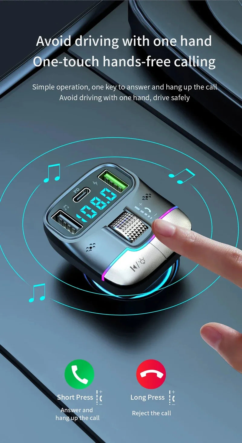 Xiaomi FM Transmitter Bluetooth 5.4 Hands-Free Portable Car AUX Radio Modulator MP3 Player with Fast Charging Adapter