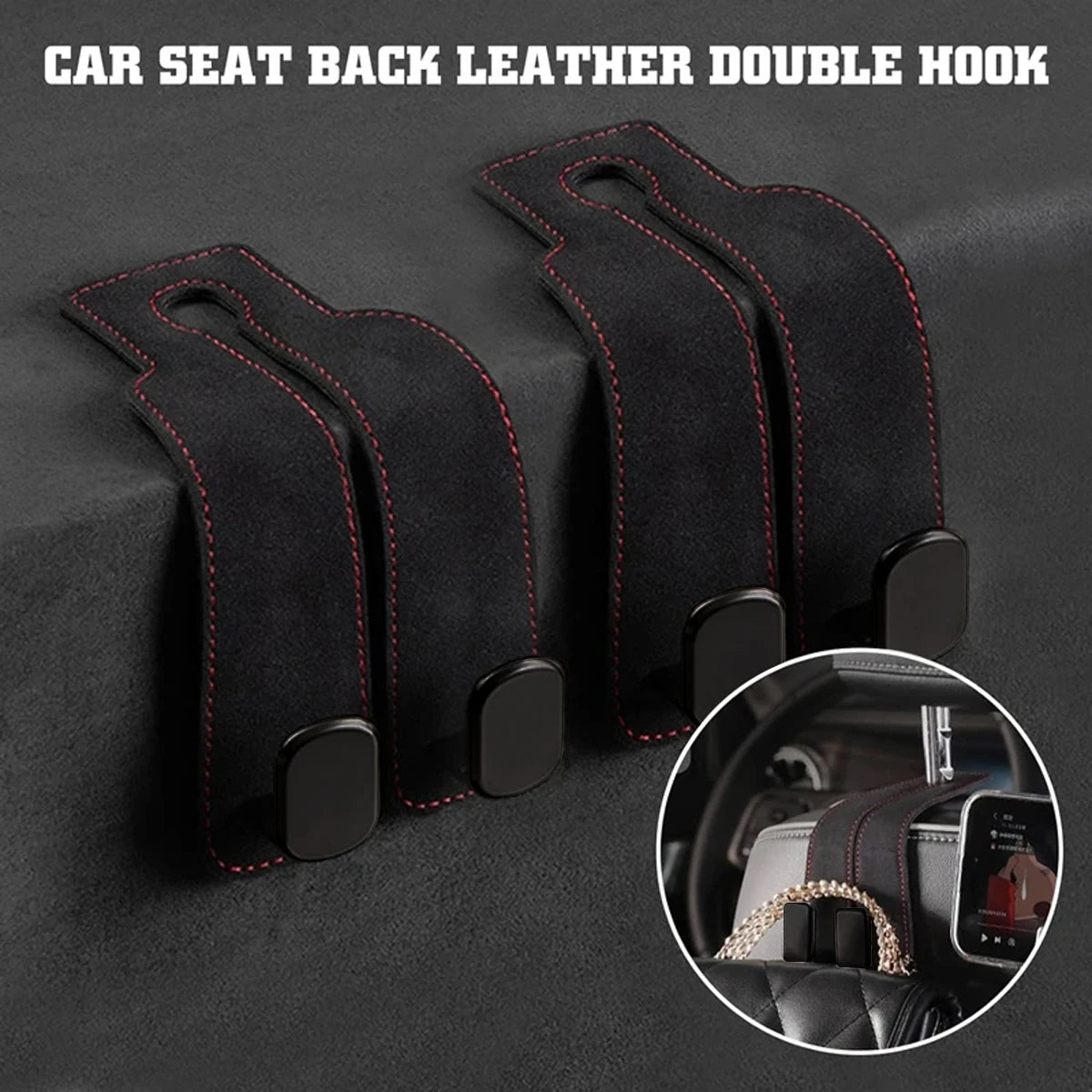 Universal Car Seat Headrest Hook 2 in 1 Soft Leather Car Seat Back ABS Hook for Purse Bag Backpack Double Hook Car Seat Hanger