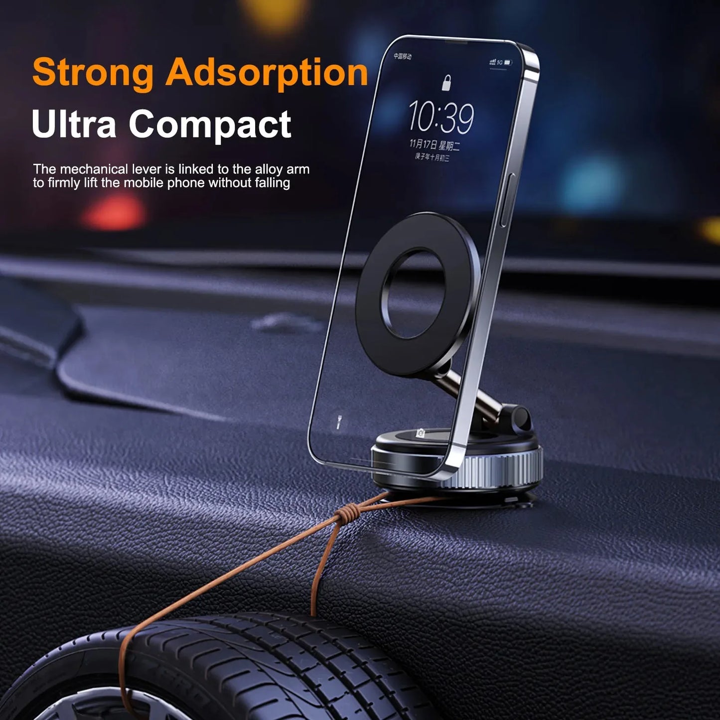 Magnetic Car Phone Holder Foldable Design 360° Adjustable Vacuum Mount for Car/Desk/Bathroom/Universal Use