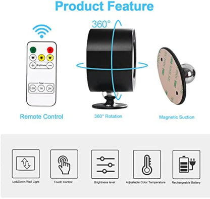 Led 2 in 1 Wall Lights Touch Control 2000mah Battery Usb Recharge 360° Rotatable Wireless Portable  Bedroom Reading Night Lamp