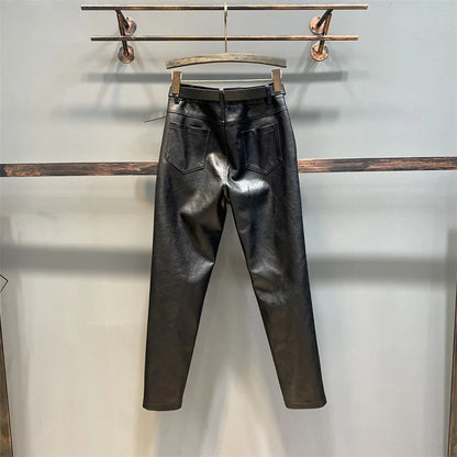 Palazzo Pants Women's Pants Imitation Leather Trousers 2023 New Autumn And Winter Pu Pencil High Faux pants