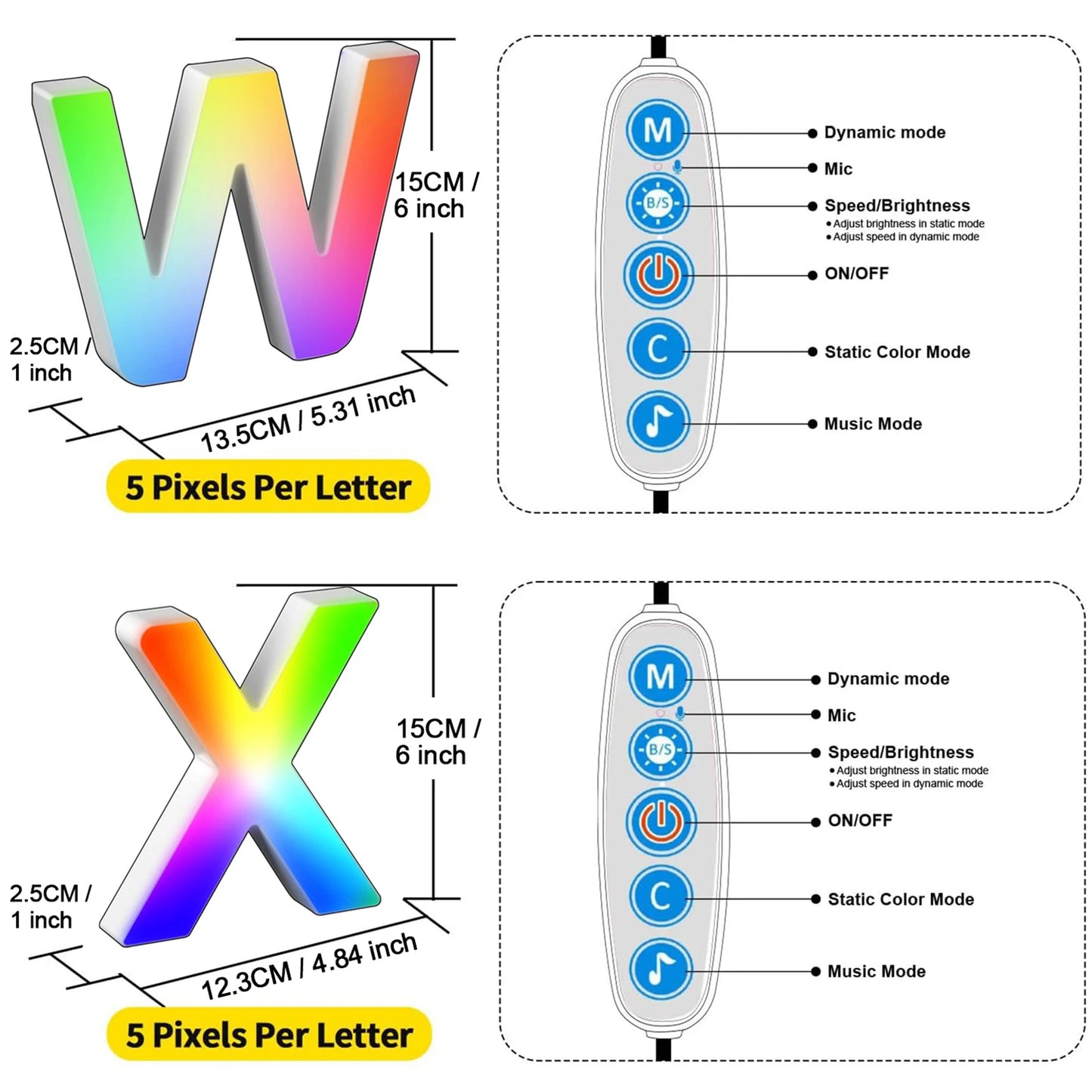 Smart LED Letters Lights Alphabet Light Decorative Name Letter Number Lamp Night Light USB MeRGBW App Music Sync Logo Game Home