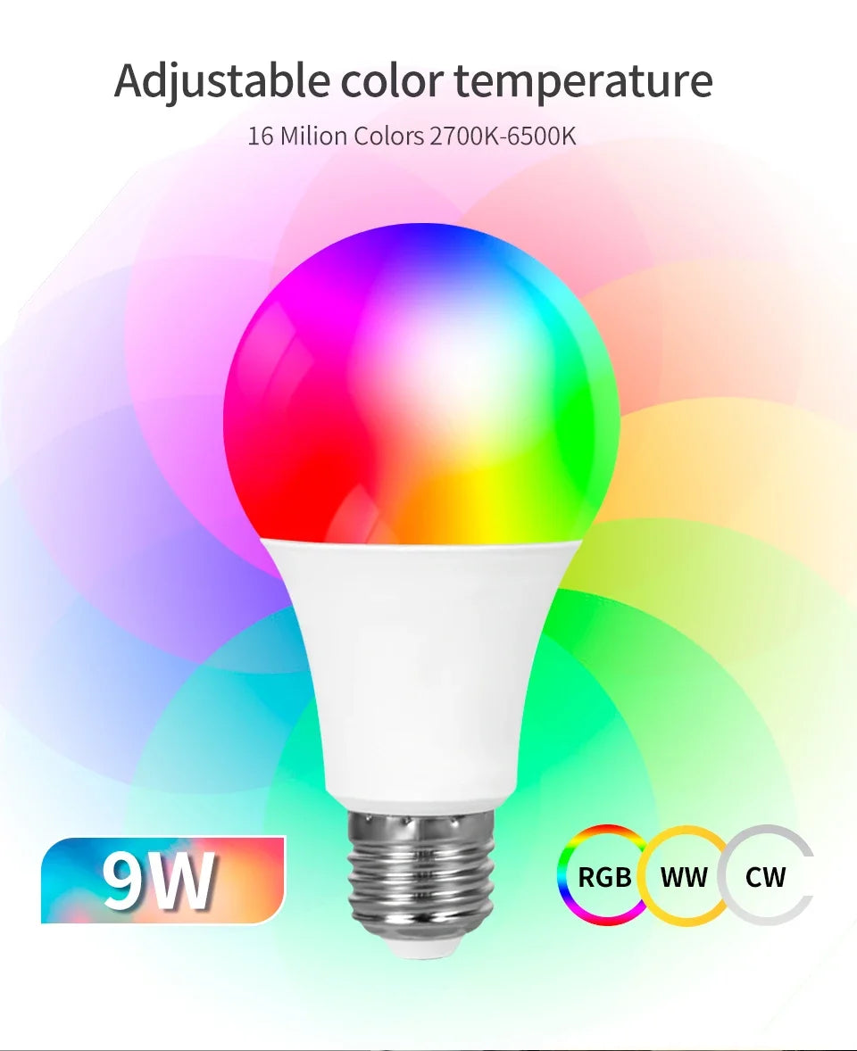 220V Tuya Smart Bluetooth LED Light Bulbs E27 9W 15W 18W RGB Bulbs APP Control Dimmable Timer Function For Bedroom Living Room