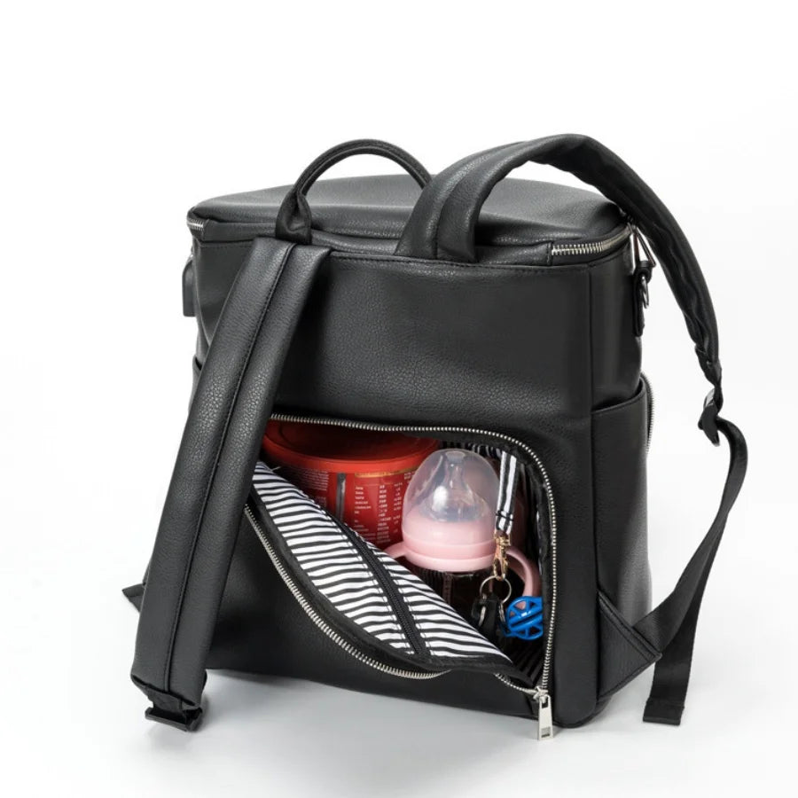 PU Leather Diaper Bag Backpack Large Capacity Travel Carry Bag Maternity Bag Stroller Organizer Nappy Changing Bags Diaper pad