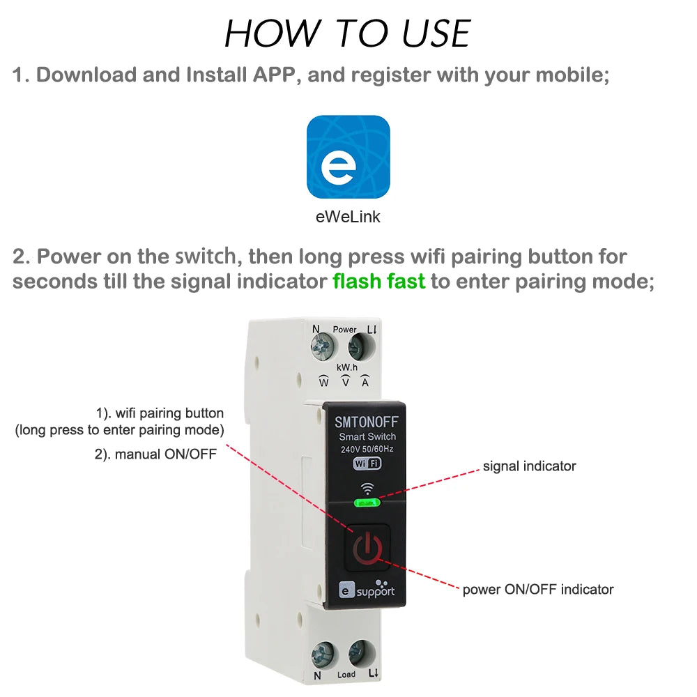 eWeLink Smart Switch with Power energy Monitoring Timer Switch App Monitoring Current  Voltage Consumption