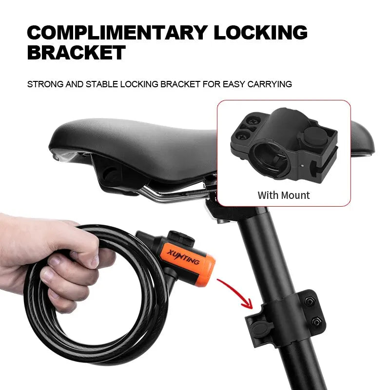 Xunting Bike Lock Coiled Secure Keys Bike Cable Lock with Mounting Bracket Weathproof Anti Theft Scooter Bicycle Lock