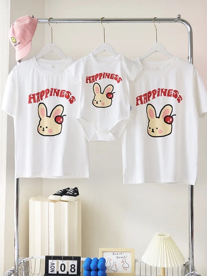 Family Cute Matching T Shirts Parent-child Rabbit Clothes Funny Dad Mom and Son Daughter Cotton Tees Tops Baby Newborn Bodysuit