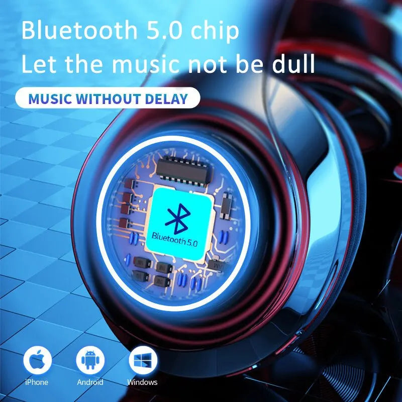 over-ear bluetooth headset wireless subwoofer headset folding card colorful luminous headset