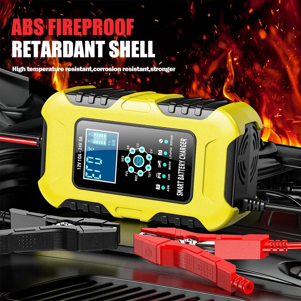 Car Battery Chargers 12V/10A 24V/5A Full Automatic AGM Wet Smart Battery Chargers Maintainer Portable Battery Chargers