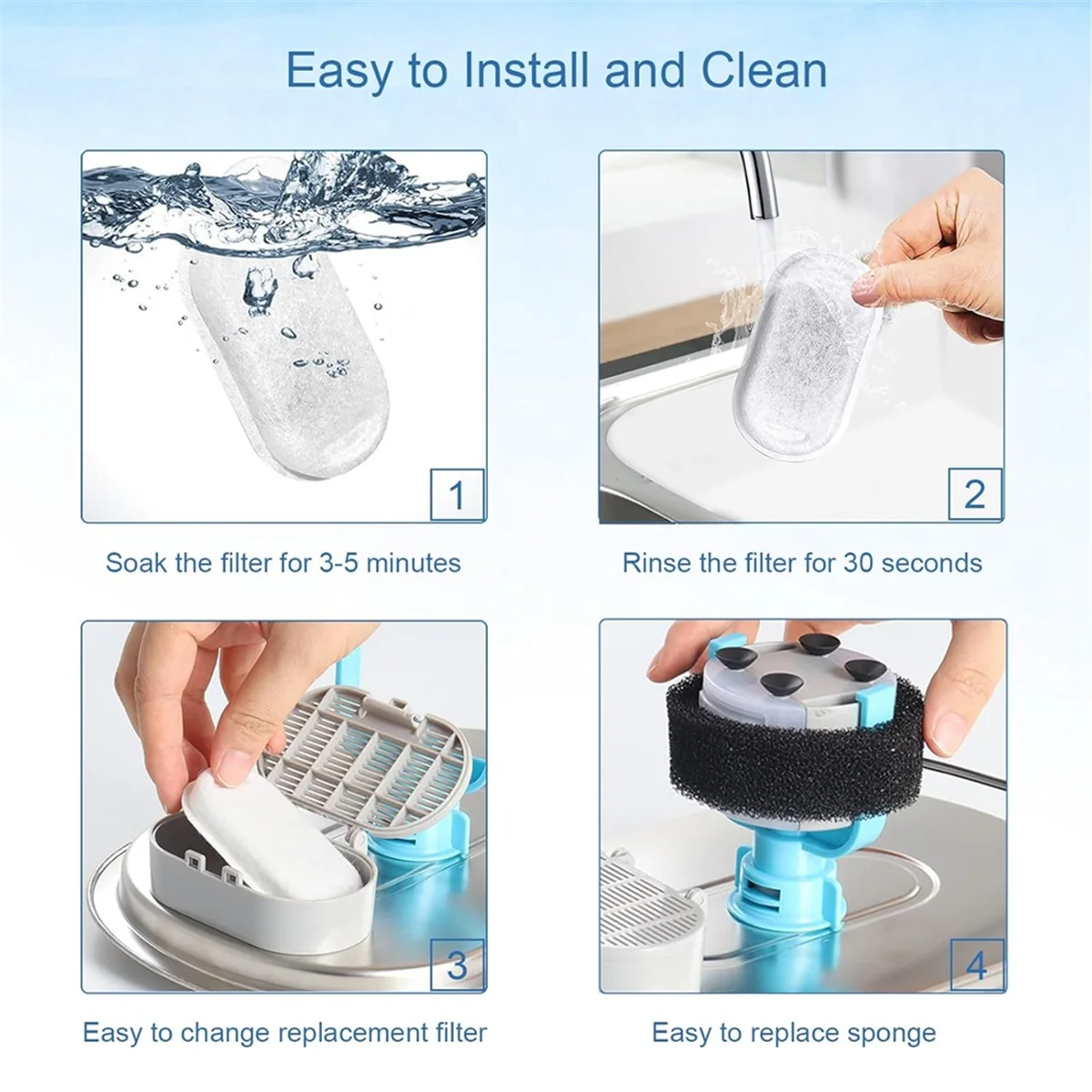 XFDZ 40PCS Cat Water Fountain Filters for 67oz/2L and 108/3.2L Stainless Steel Pet Fountain Cat Replacement Filters Sponges