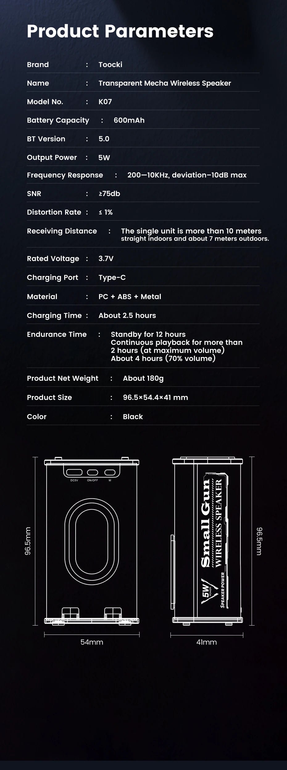 Toocki K07 Portable Bluetooth 5.0 Speaker Stereo Surround Wireless Bluetooth Speakers Dazzling Lighting Audio Player Loudspeaker