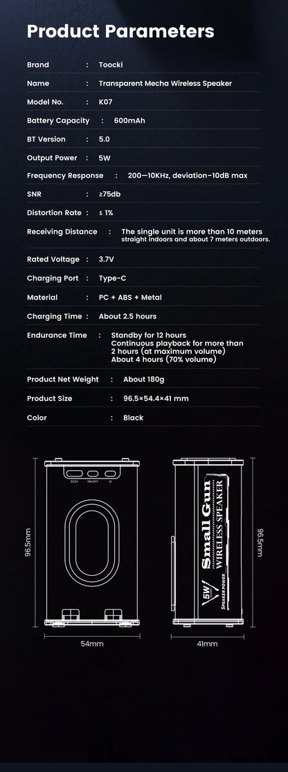 Toocki K07 Portable Bluetooth 5.0 Speaker Stereo Surround Wireless Bluetooth Speakers Dazzling Lighting Audio Player Loudspeaker