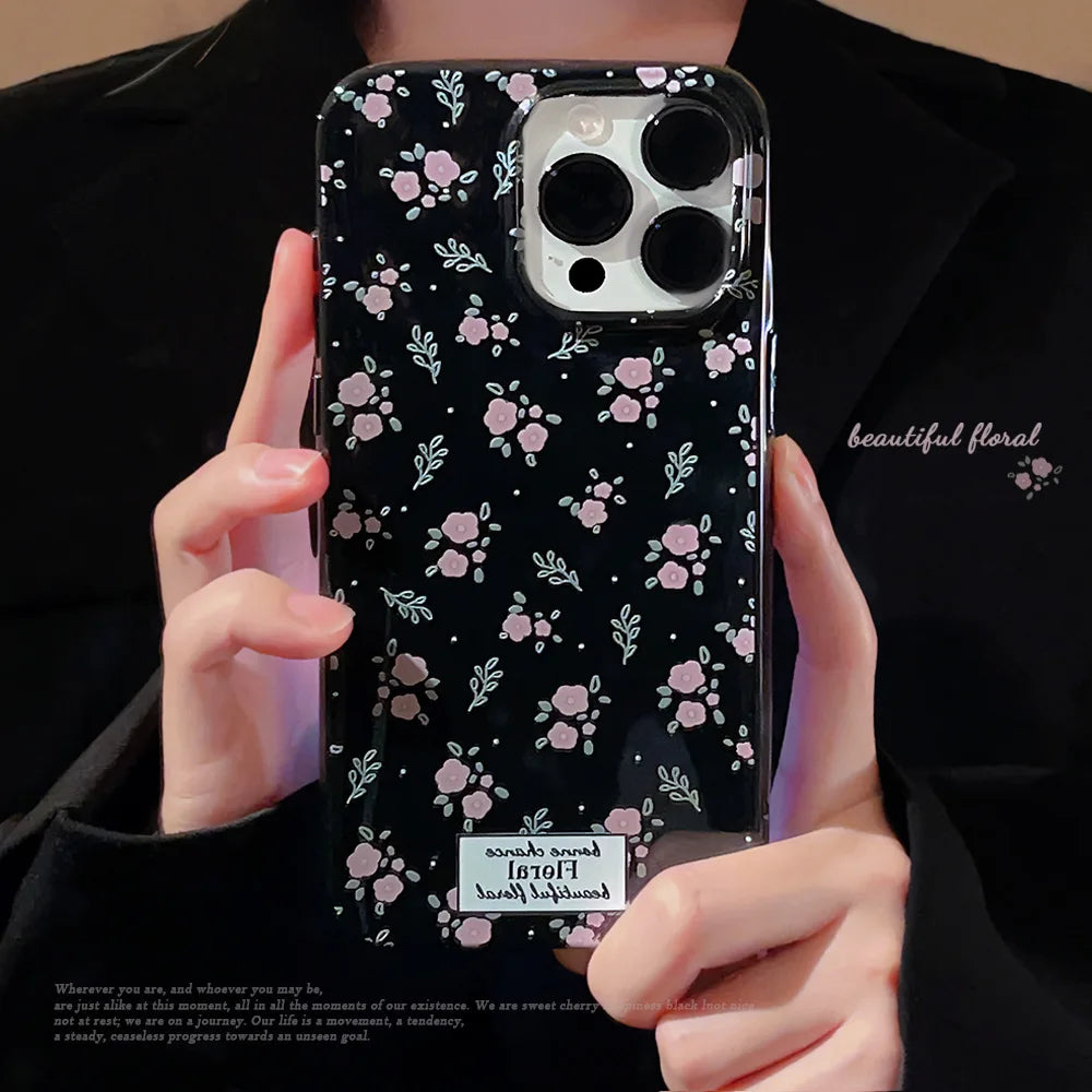 Korean Cute Flower Phone Case  For iPhone 16 15 14 13 12 11 Pro Max XS XR 7 8 Plus SE Mini Soft Shockproof Protective Back Cover