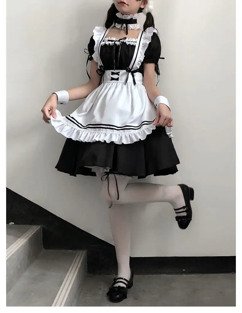 Black White Lolita Maid Girls Women Lovely Cosplay Costume Outfit Dress Sexy French Apron Servant Uniform Exotic CafeMaid S-4XL