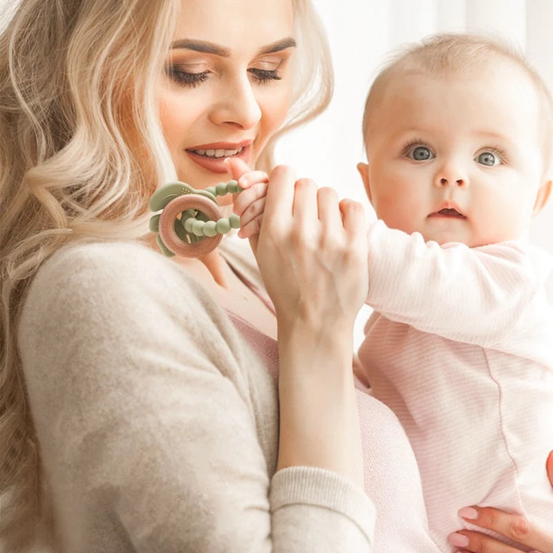 Baby Silicone Teethers Rattle Toys Newborn Chew Food Grade Teethers Training Bed Toy Baby Silicone Soothing Toy Accessories Gift