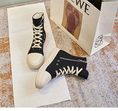 Owens women's sports shoes, men's sports shoes, 2025 spring and autumn lace-up flat casual shoes thick sole high top sports shoe