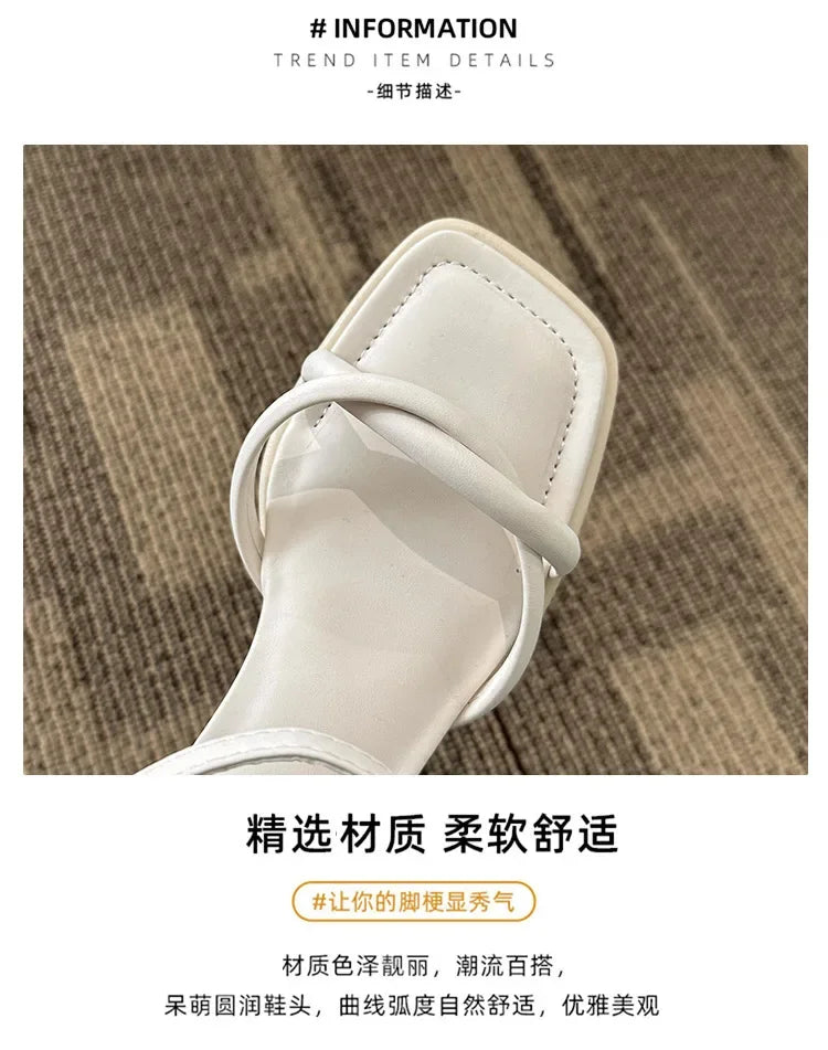Sandals, 2025 Summer New Fashion Gentle Retro Chunky Non-slip Sandals, A Line with 5cm High Heels Summer Beach Sandals