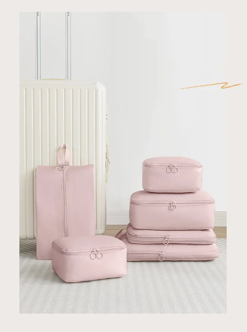 6-Piece Compressible Packing Cubes Set Waterproof - Portable Travel Organizer Bags for Luggage/Suitcase with Handbag Accessory