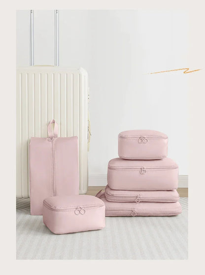 6-Piece Compressible Packing Cubes Set Waterproof - Portable Travel Organizer Bags for Luggage/Suitcase with Handbag Accessory