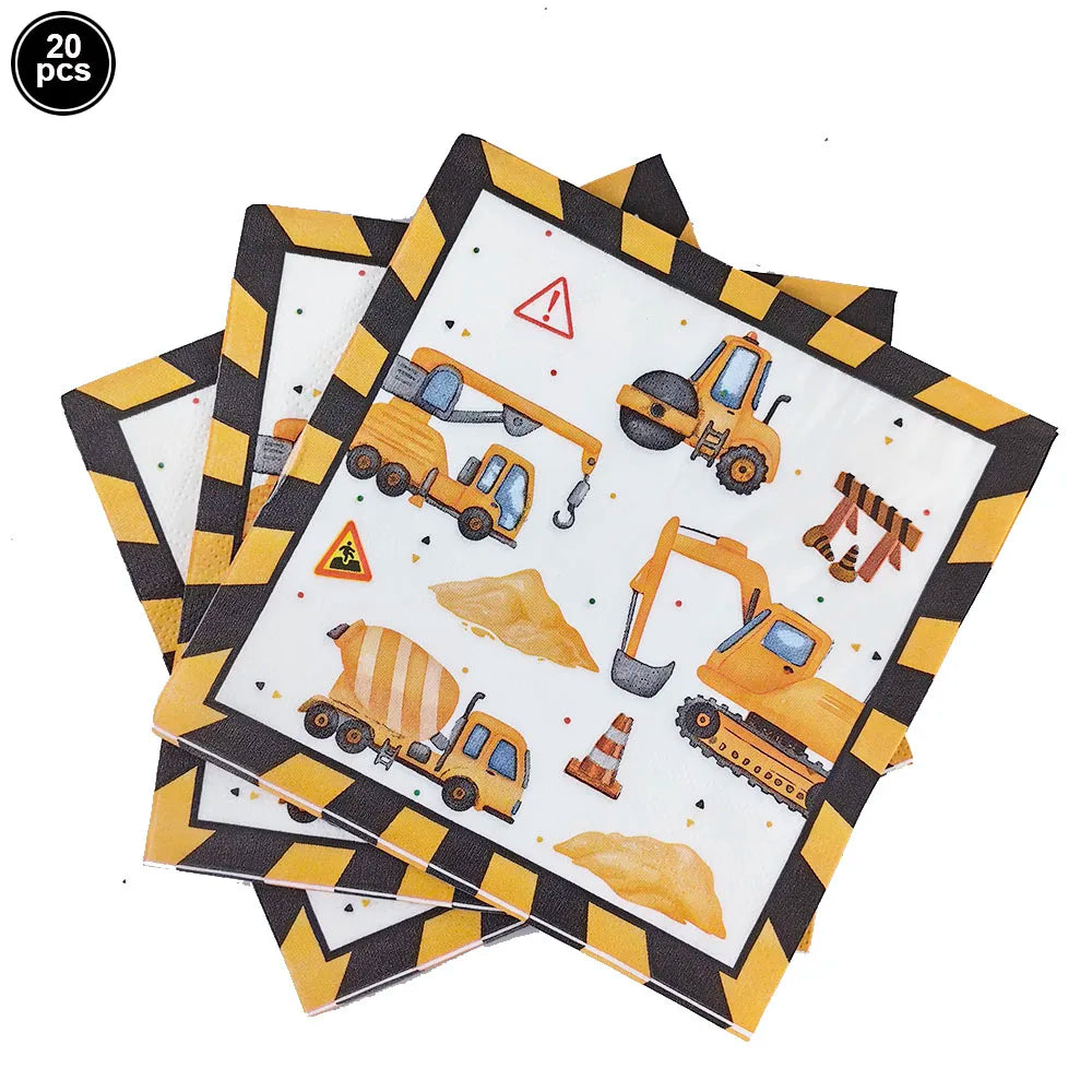 Construction Party Disposable Tableware Plates Cups Napkins Tablecloth Construction Truck Party Decor Excavator Party Favors