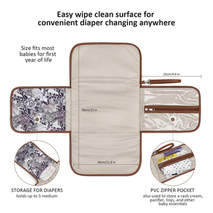 New Portable Diaper Changing Pad, Portable Changing pad for Newborn Girl & boy - Baby Changing Pad with Smart Wipes Pocket