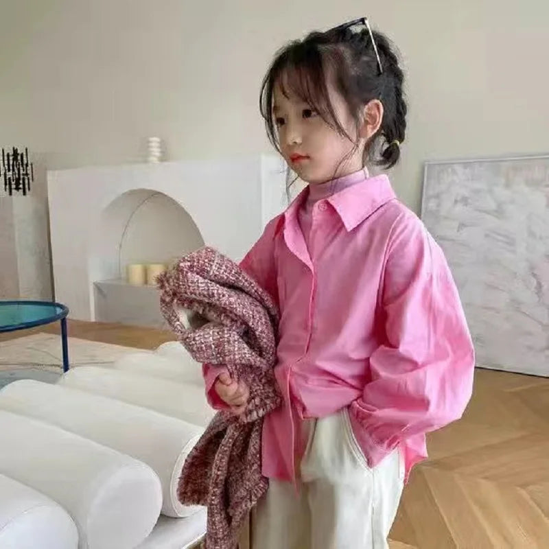 Baby Girl Boy Shirt Cotton Infant Toddler Child Loose Long Sleeve Blouses Solid Color Spring Autumn Summer Baby Clothes 1-10Y