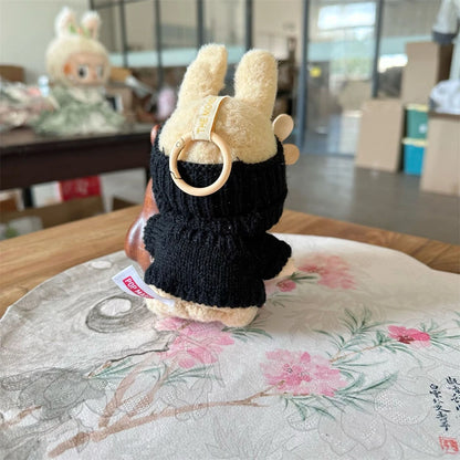 Cute Labubu Bunny Doll Accessories with Knitted Clothes Rabbit Ears Hat Heart Sweater for Toy Collectors Labubu Clothes